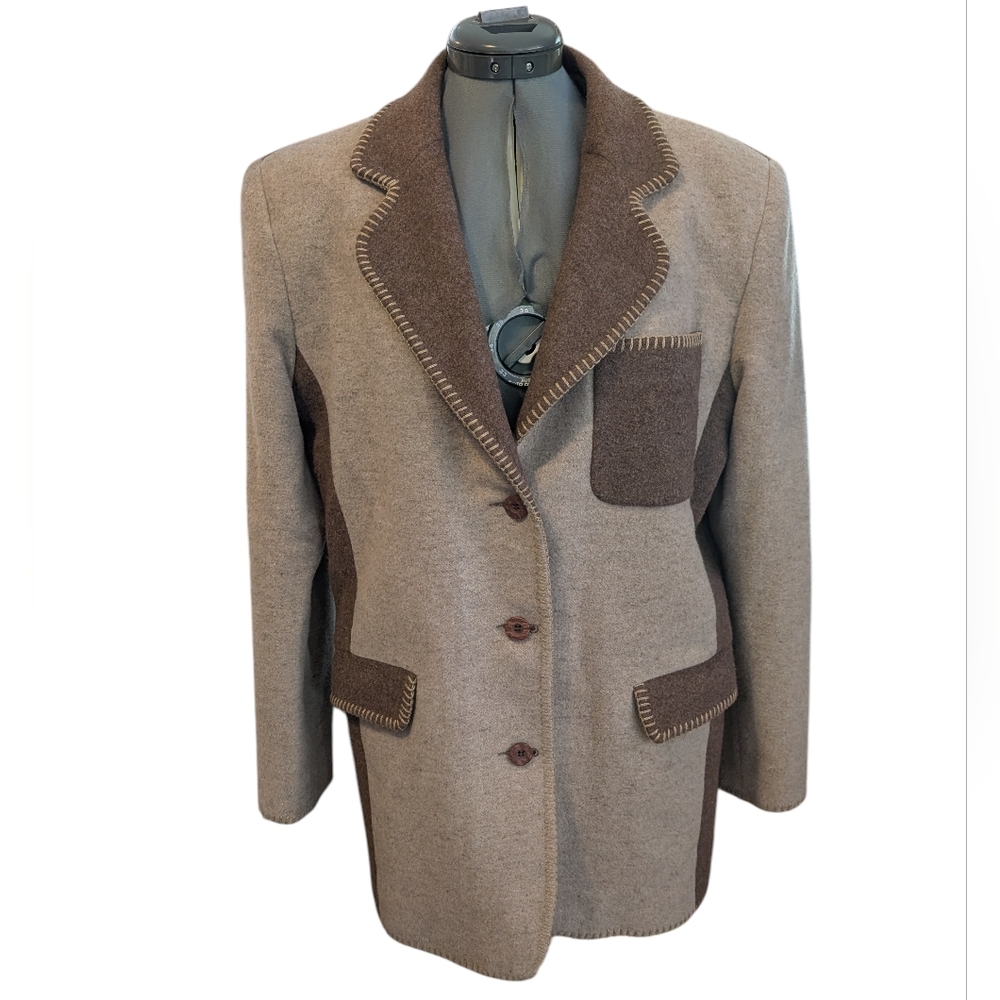90s Vintage Express Two-Tone Patchwork Brown Wool Blazer‎